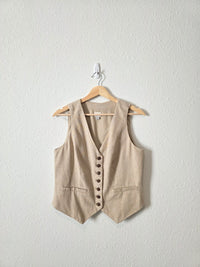 Linen Blend Button Up Vest (S)