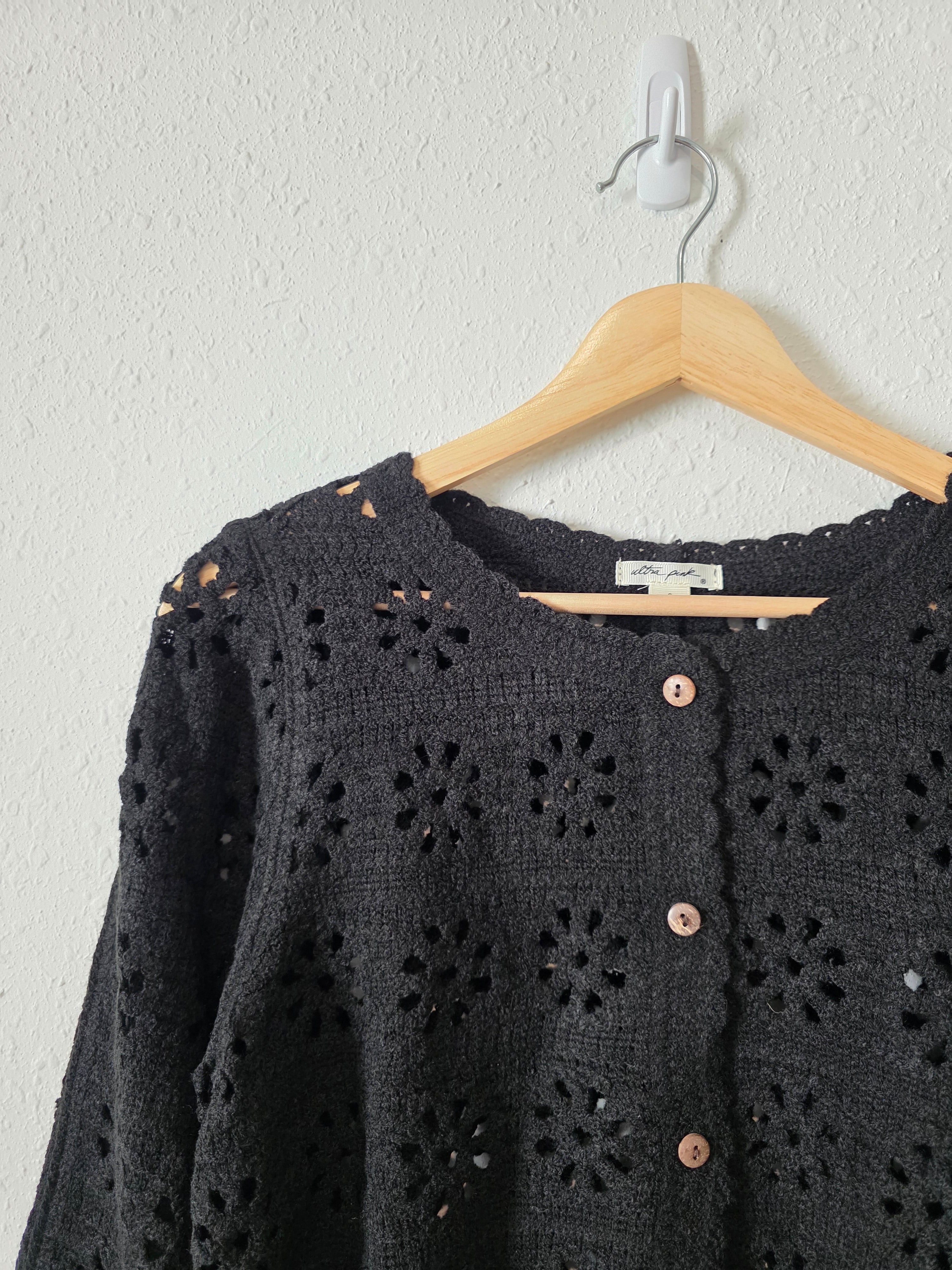 Black Crochet Knit Top (S)