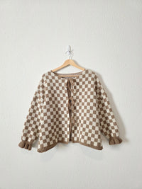 Brown Checkered Tie Front Sweater (XL)