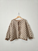Brown Checkered Tie Front Sweater (XL)