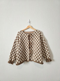 Brown Checkered Tie Front Sweater (XL)