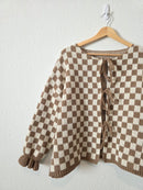 Brown Checkered Tie Front Sweater (XL)
