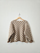 Brown Checkered Tie Front Sweater (XL)