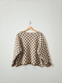 Brown Checkered Tie Front Sweater (XL)
