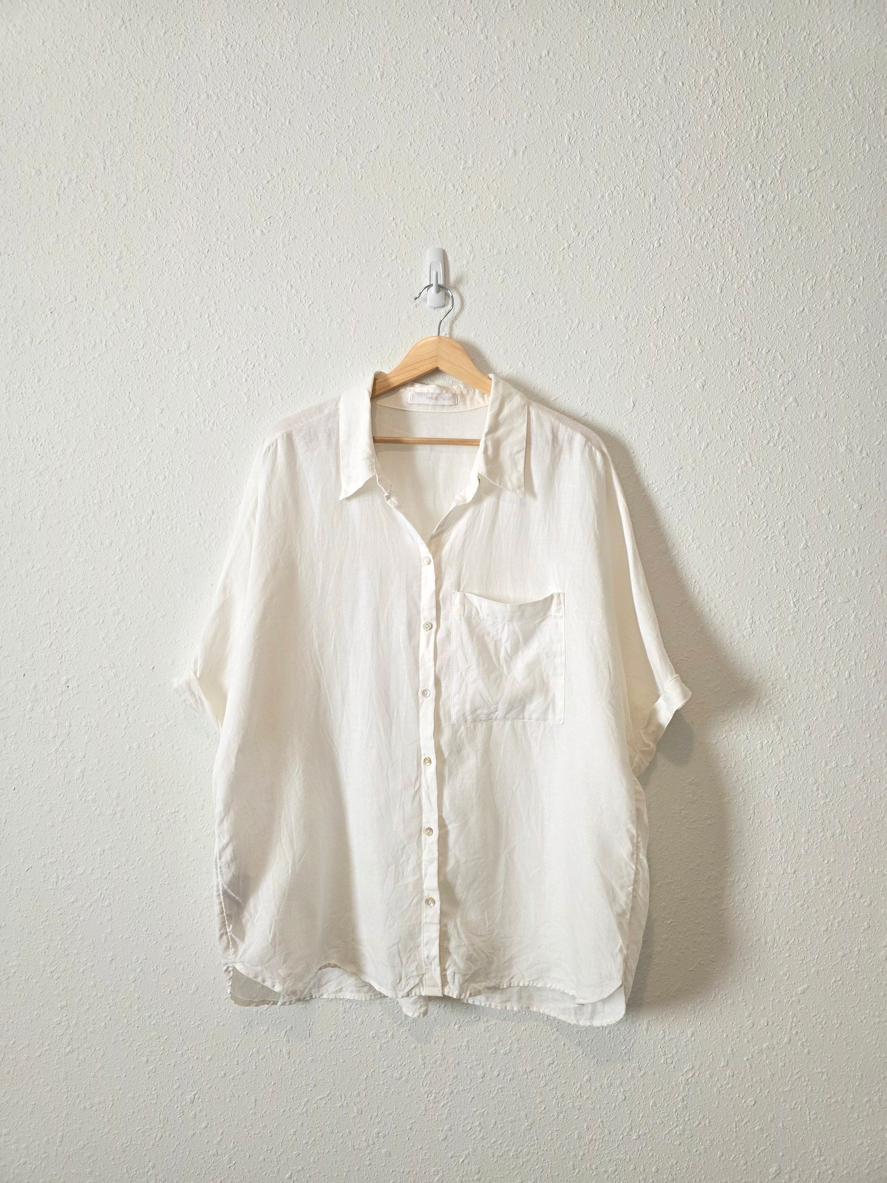 Mango White Linen Button Up (12)