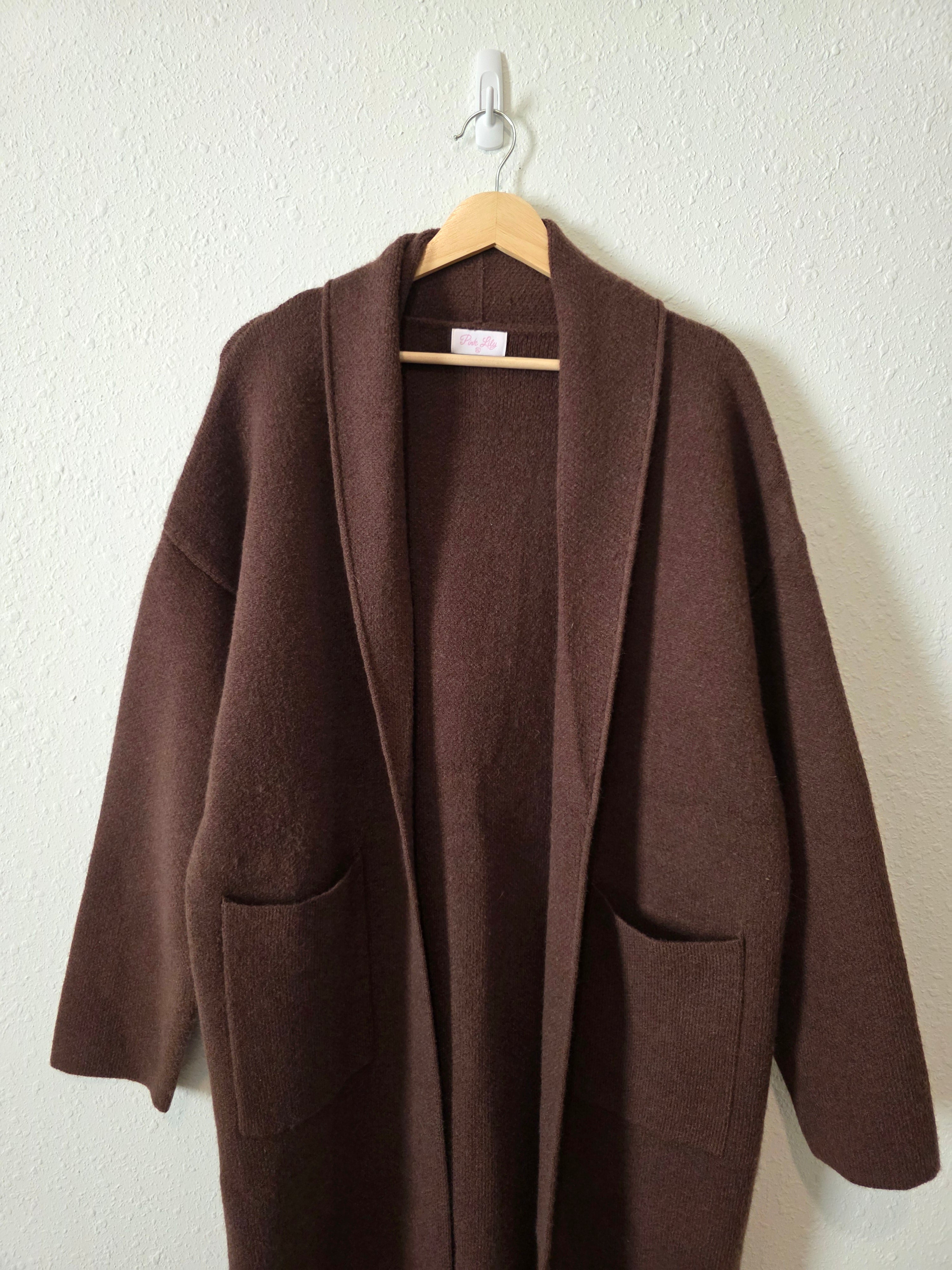 Pink Lily Brown Long Sweater Coat (XL)