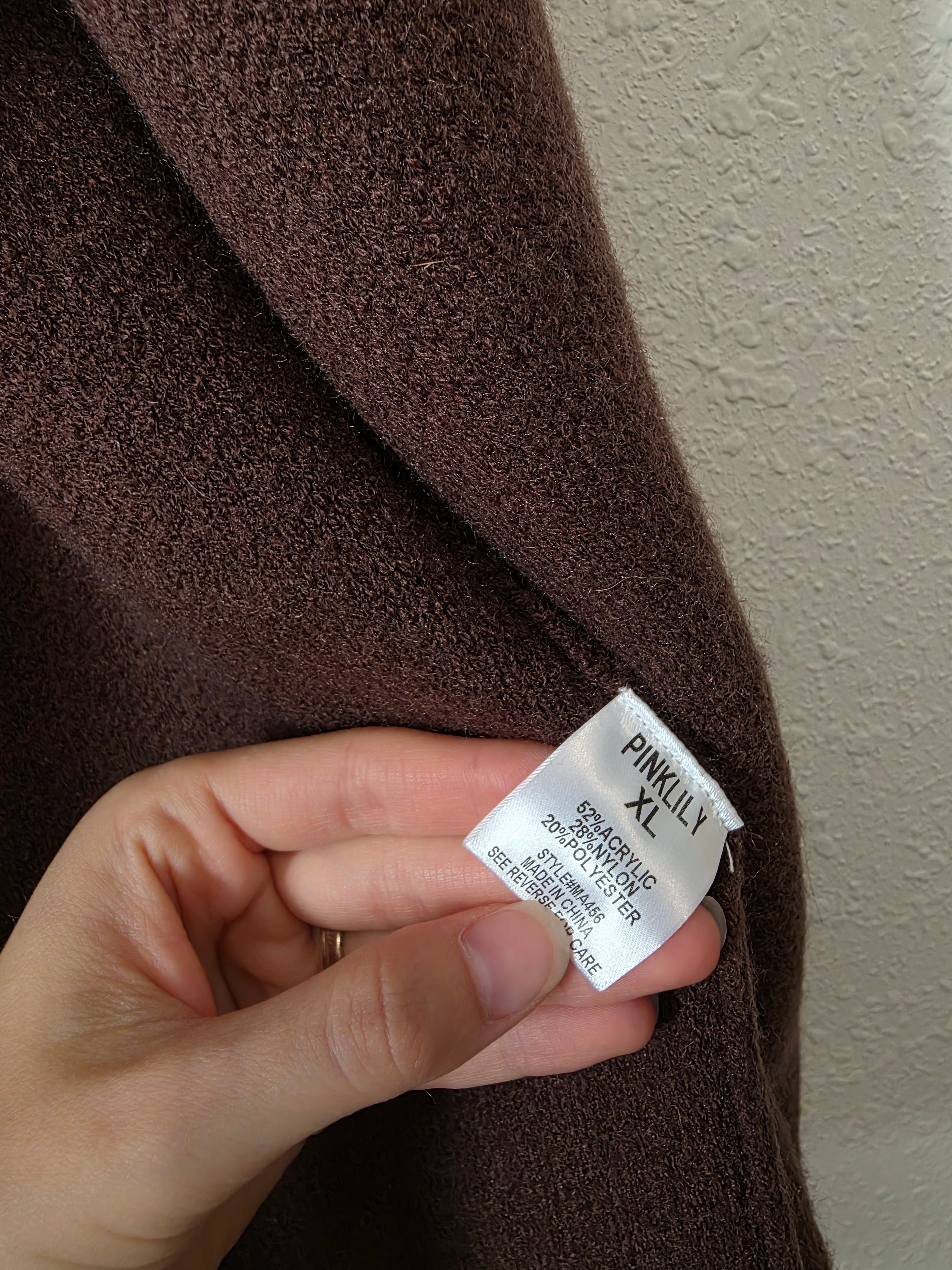 Pink Lily Brown Long Sweater Coat (XL)
