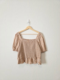 J.Crew Smocked Gingham Top (M)