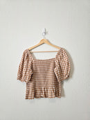 J.Crew Smocked Gingham Top (M)