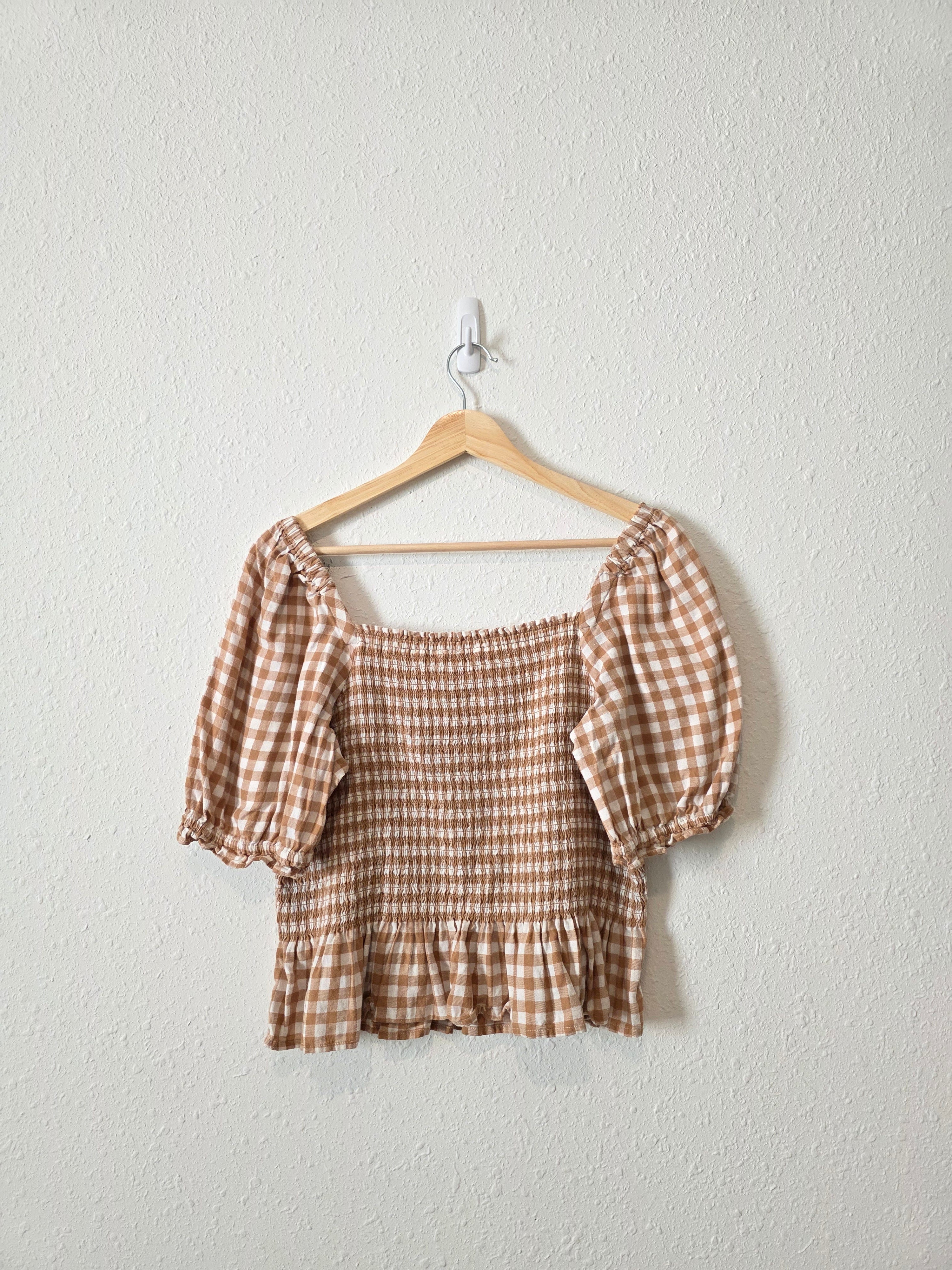 J.Crew Smocked Gingham Top (M)
