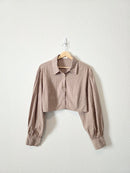 Striped Puff Sleeve Crop Button Up (L)