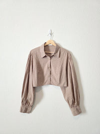 Striped Puff Sleeve Crop Button Up (L)