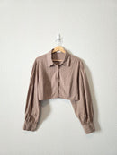 Striped Puff Sleeve Crop Button Up (L)