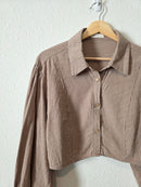 Striped Puff Sleeve Crop Button Up (L)