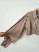Striped Puff Sleeve Crop Button Up (L)