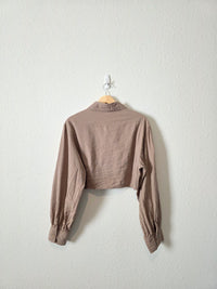 Striped Puff Sleeve Crop Button Up (L)