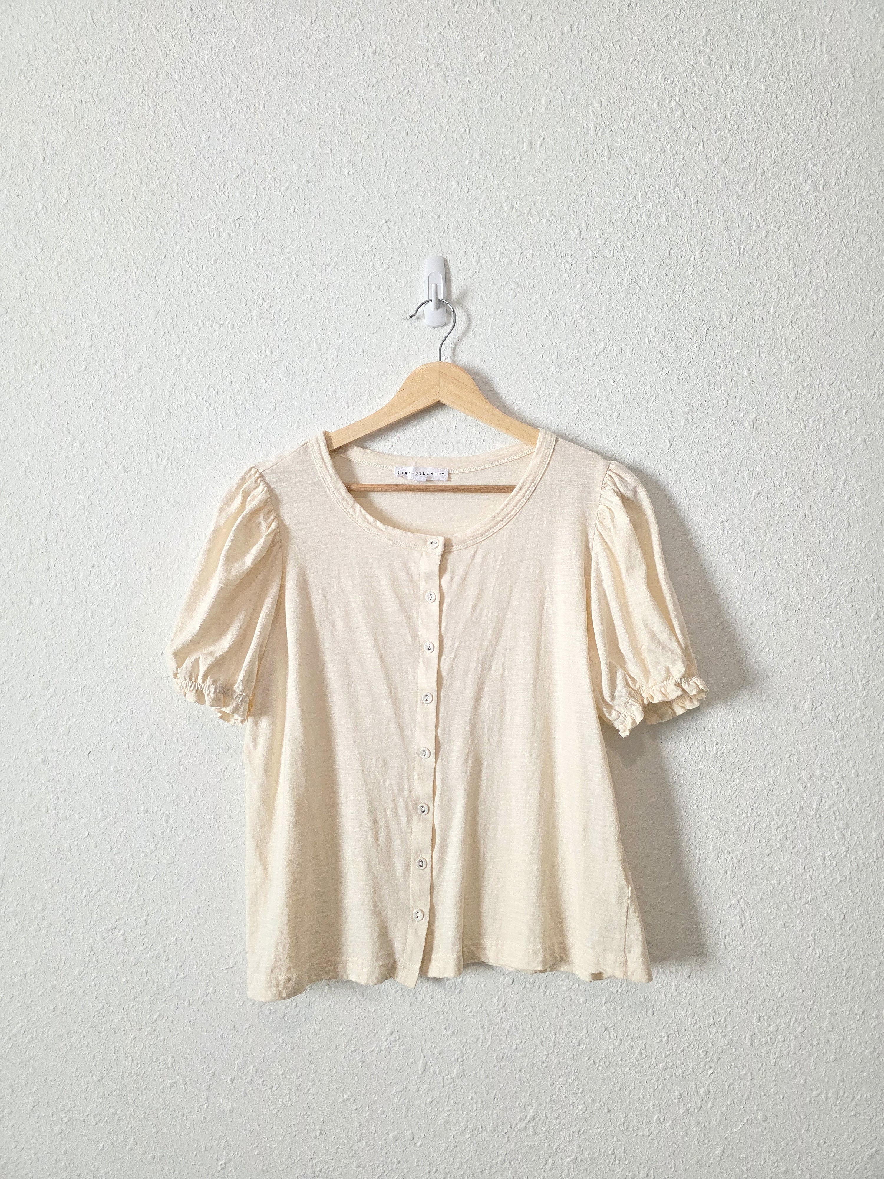 Cream Puff Sleeve Cotton Top (S)