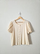 Cream Puff Sleeve Cotton Top (S)