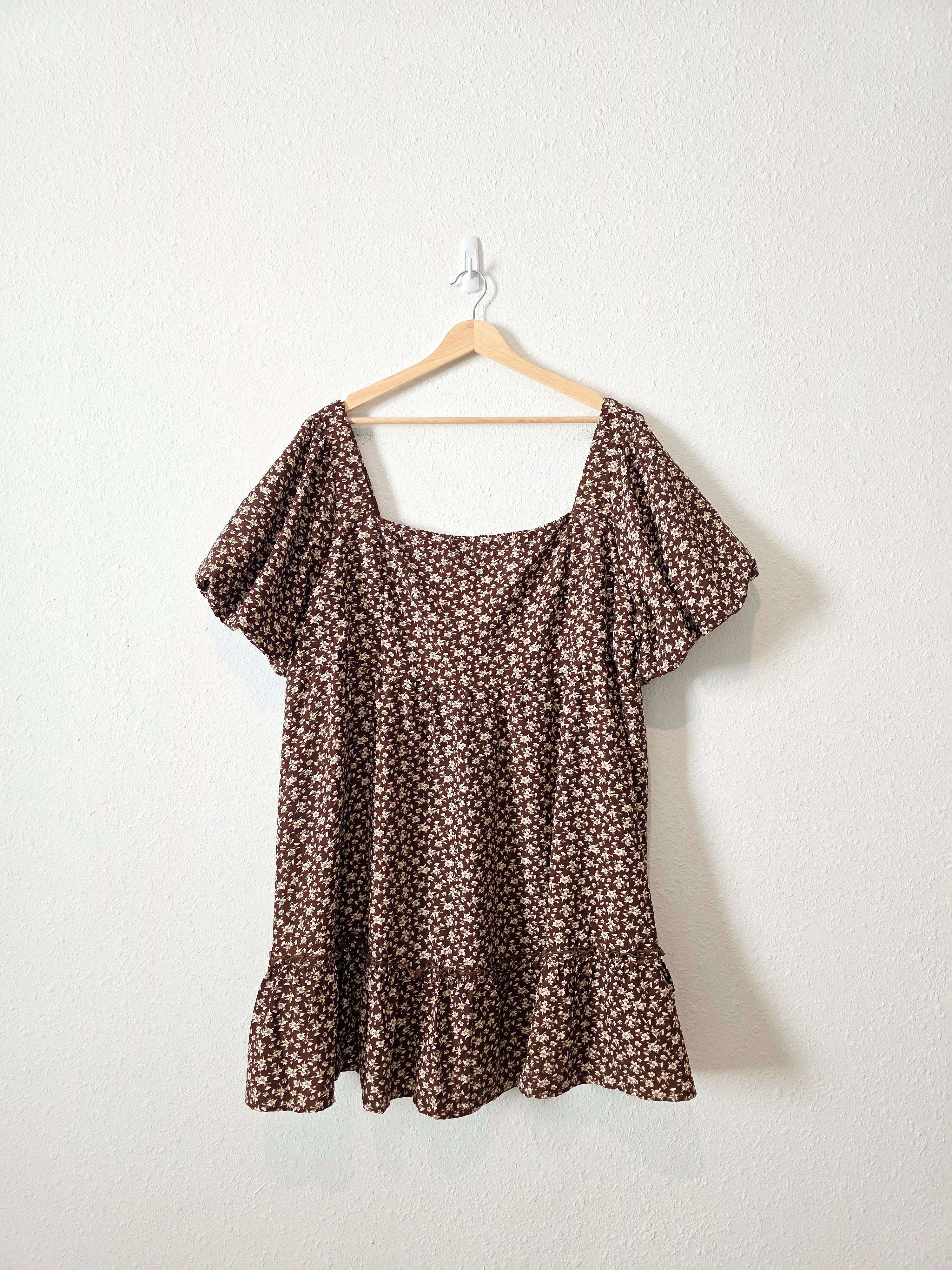 Arula Brown Floral Babydoll Dress (3X)