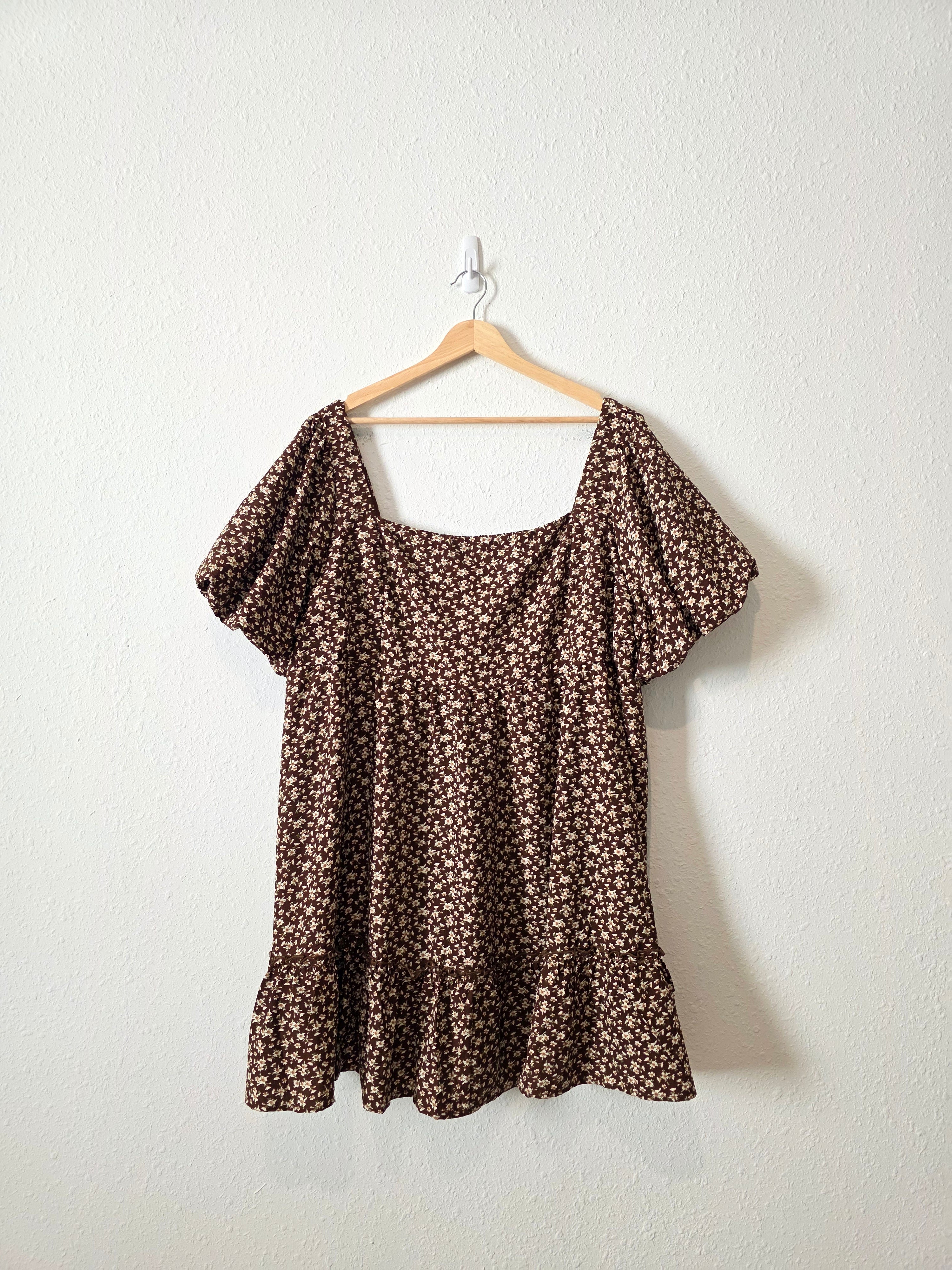Arula Brown Floral Babydoll Dress (3X)