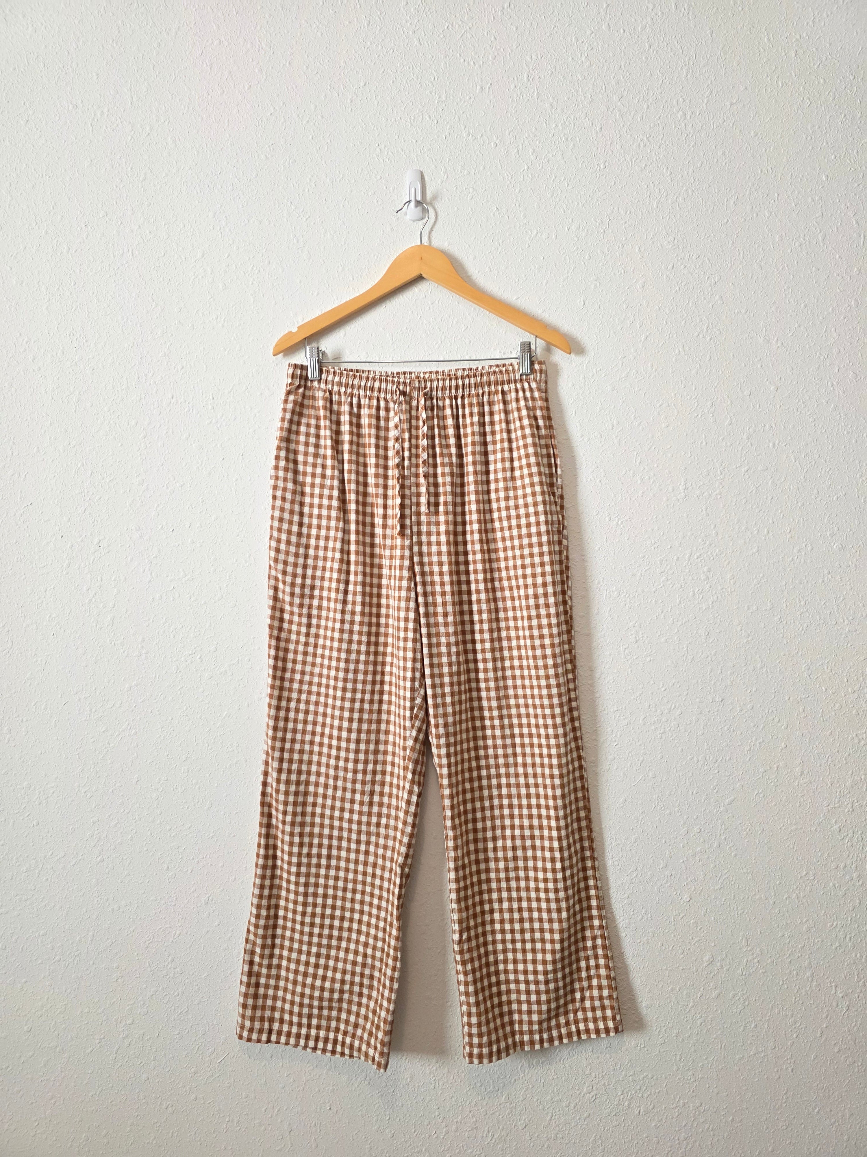Gingham Straight Cotton Pants (L)