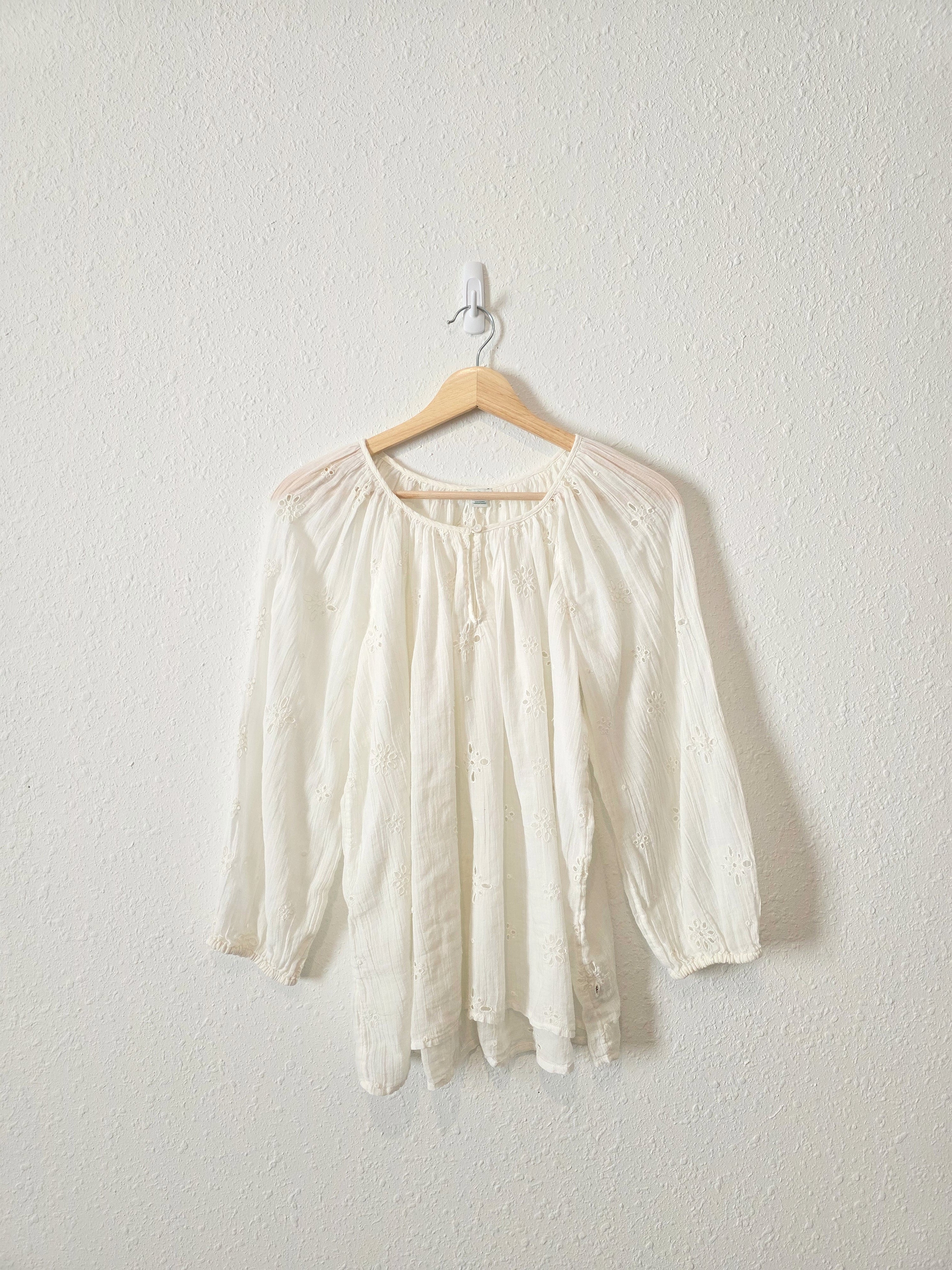 Aerie Floral Eyelet Cotton Blouse (XS)