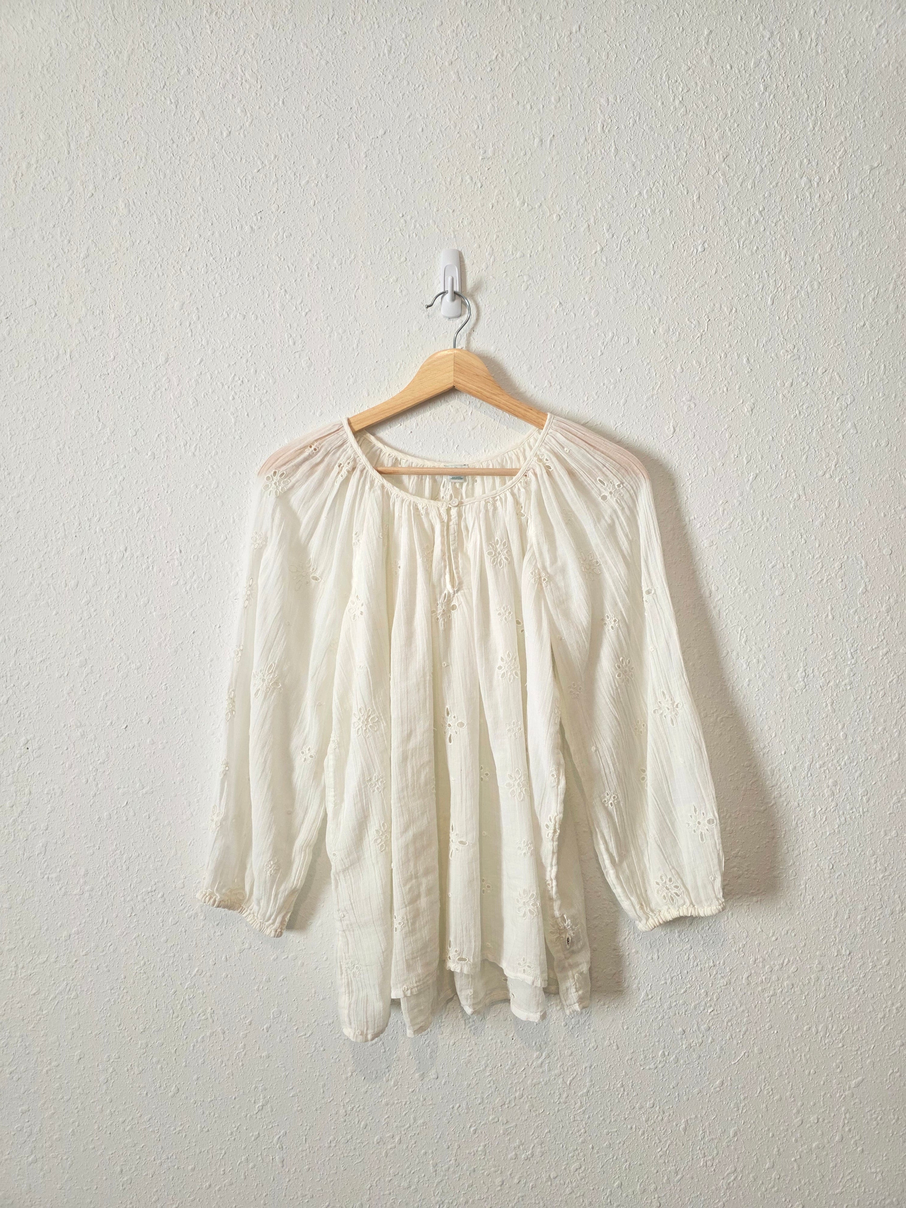 Aerie Floral Eyelet Cotton Blouse (XS)