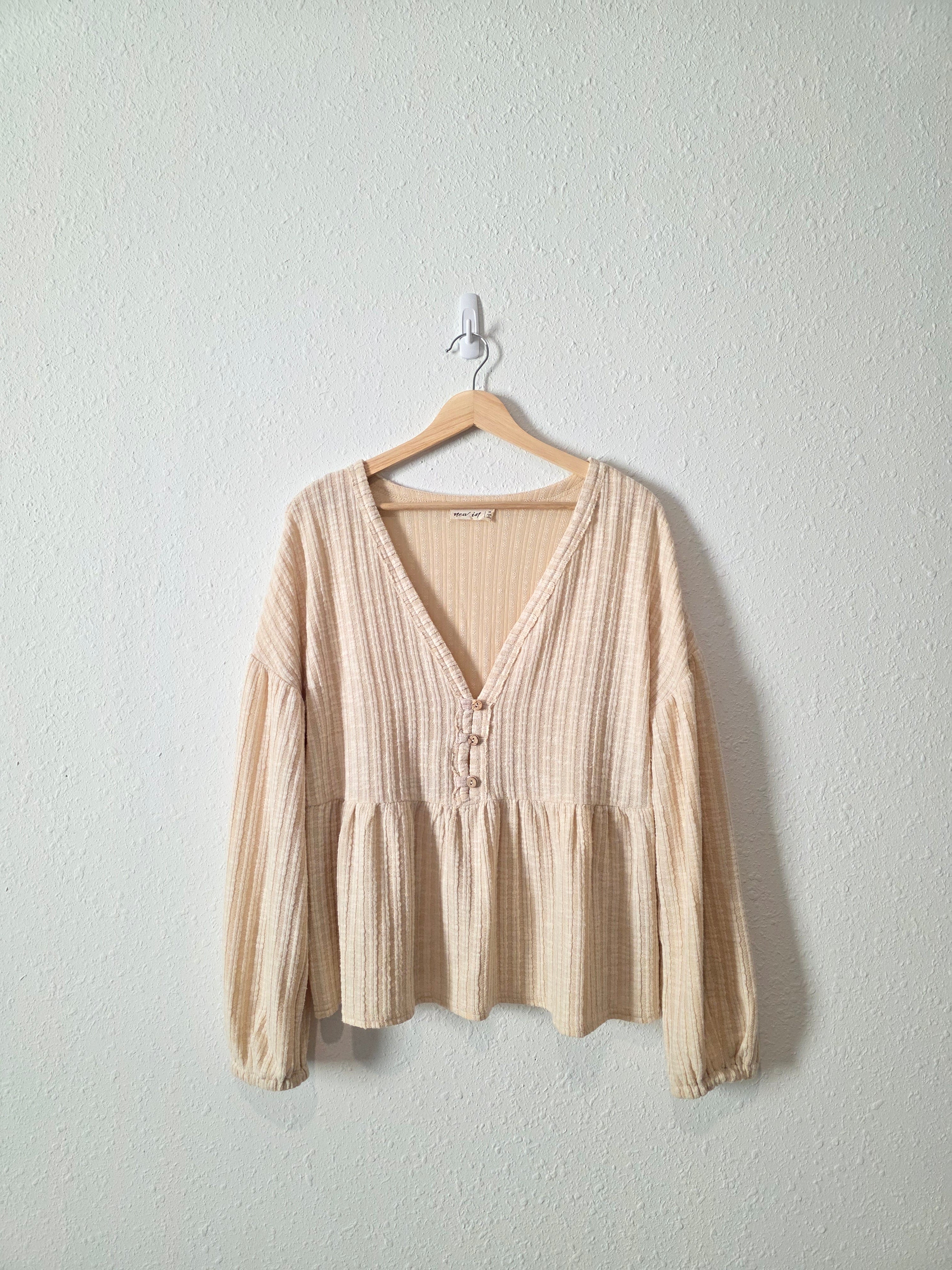 Cream Ribbed Babydoll Top (M)