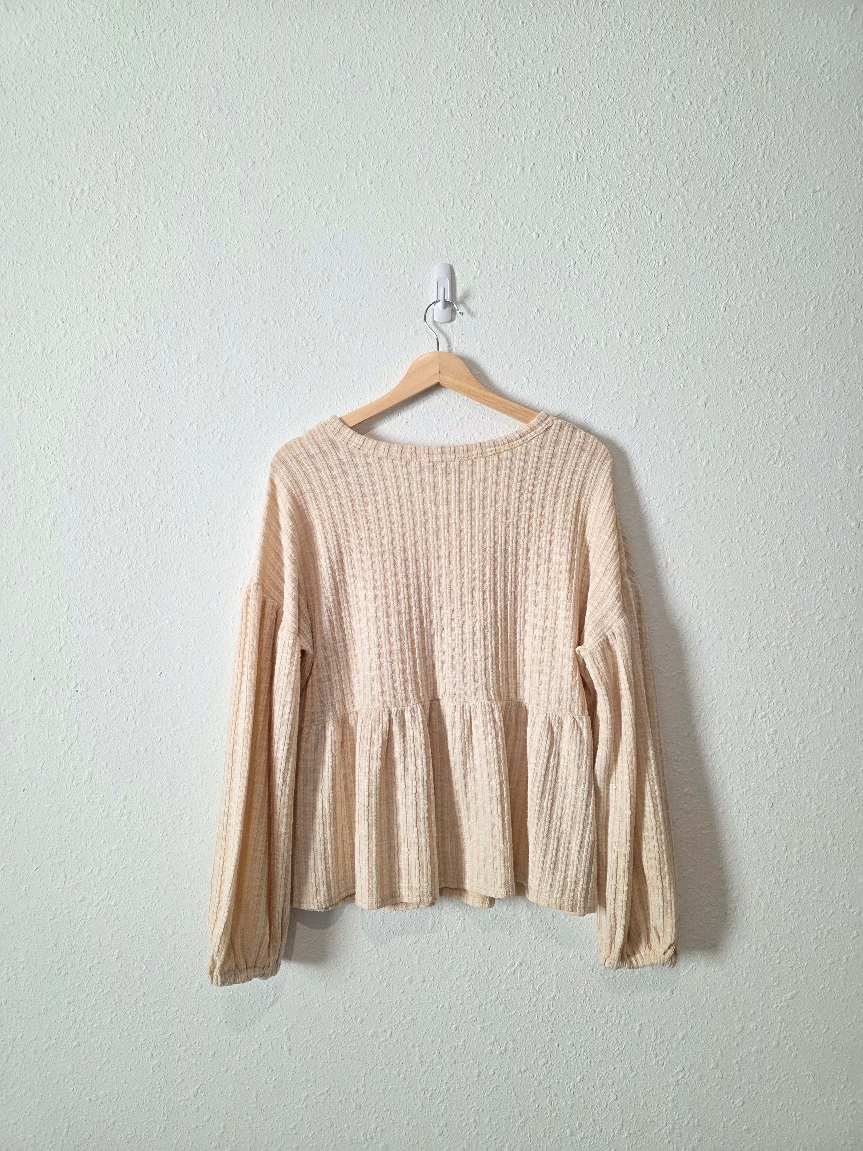 Cream Ribbed Babydoll Top (M)