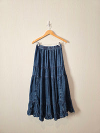 Denim Tiered Maxi Skirt (XS)