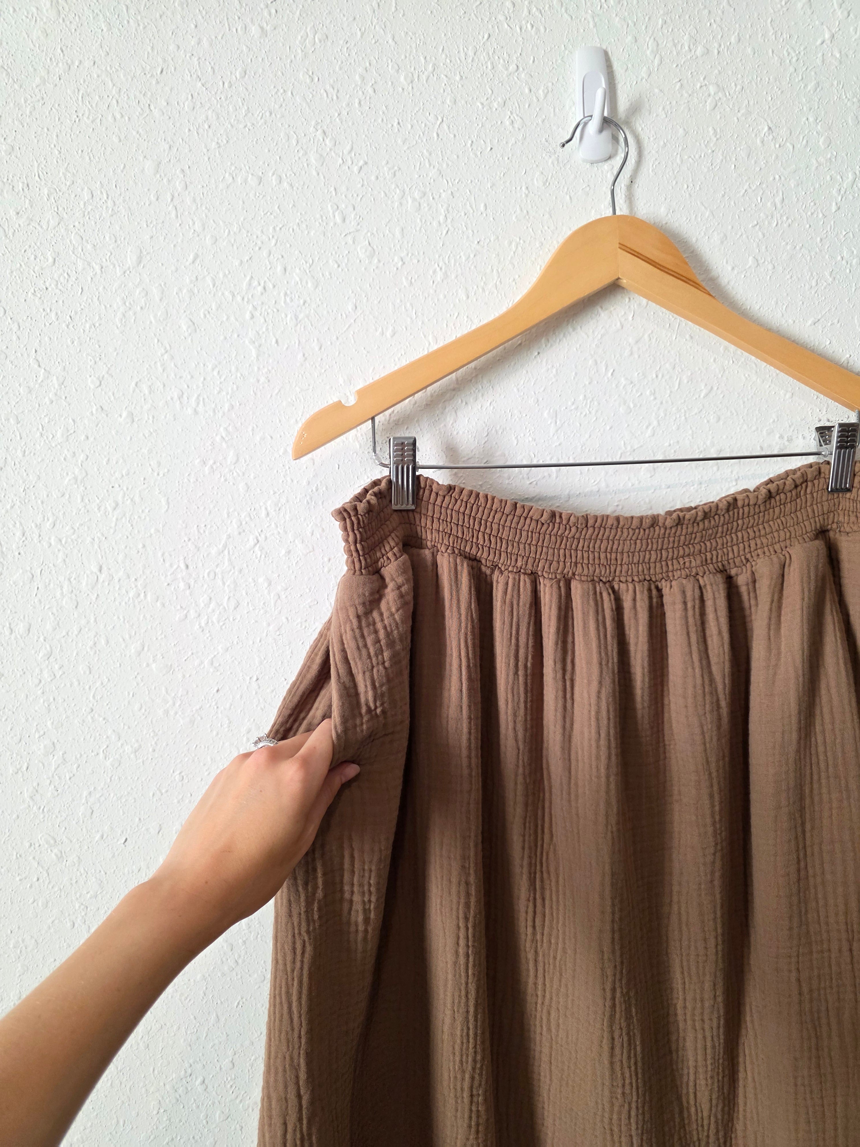 Brown Cotton Gauze Maxi Skirt (3X)