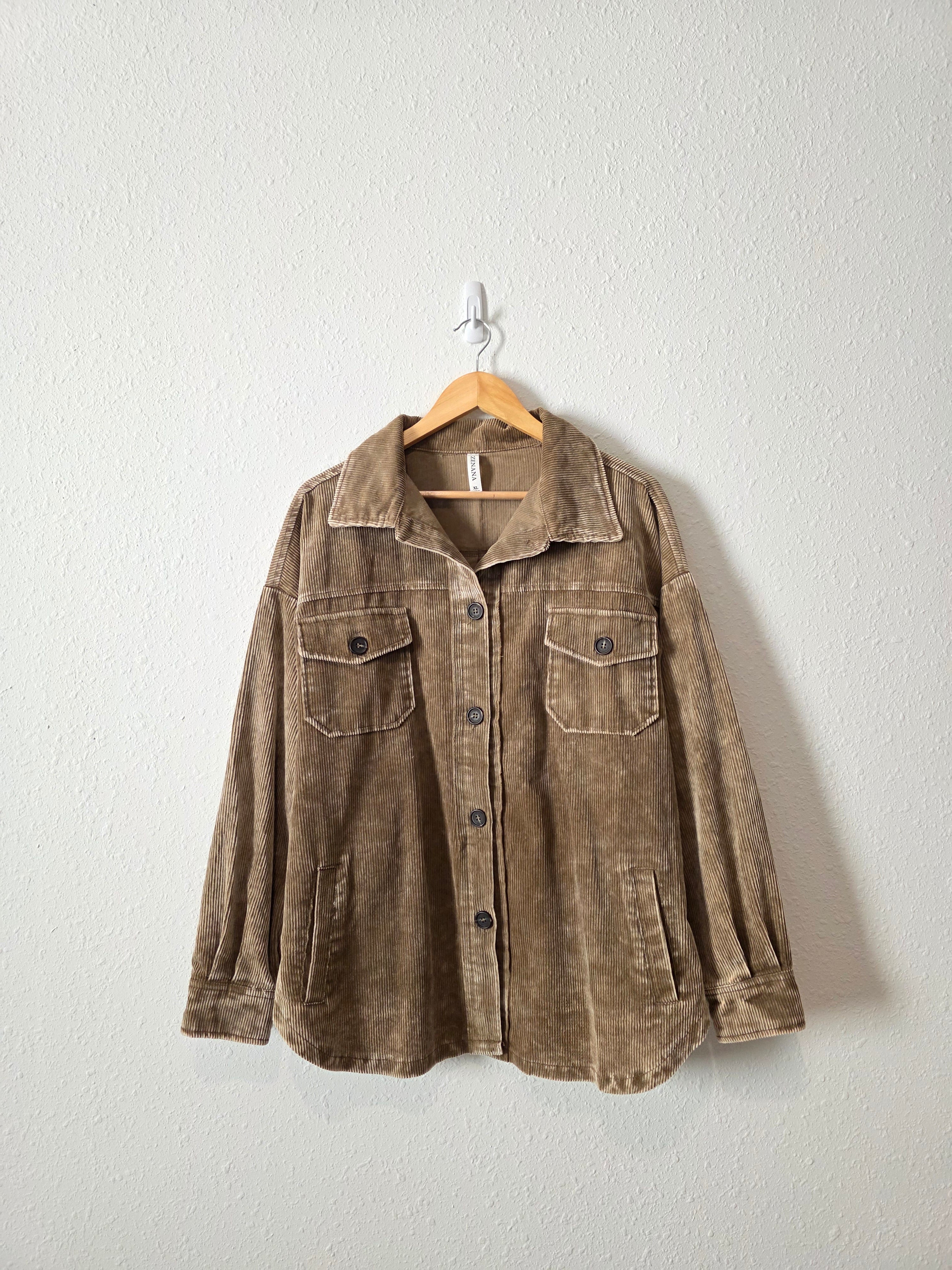 Zenana Brown Cord Shirt Jacket (XL)