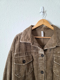 Zenana Brown Cord Shirt Jacket (XL)