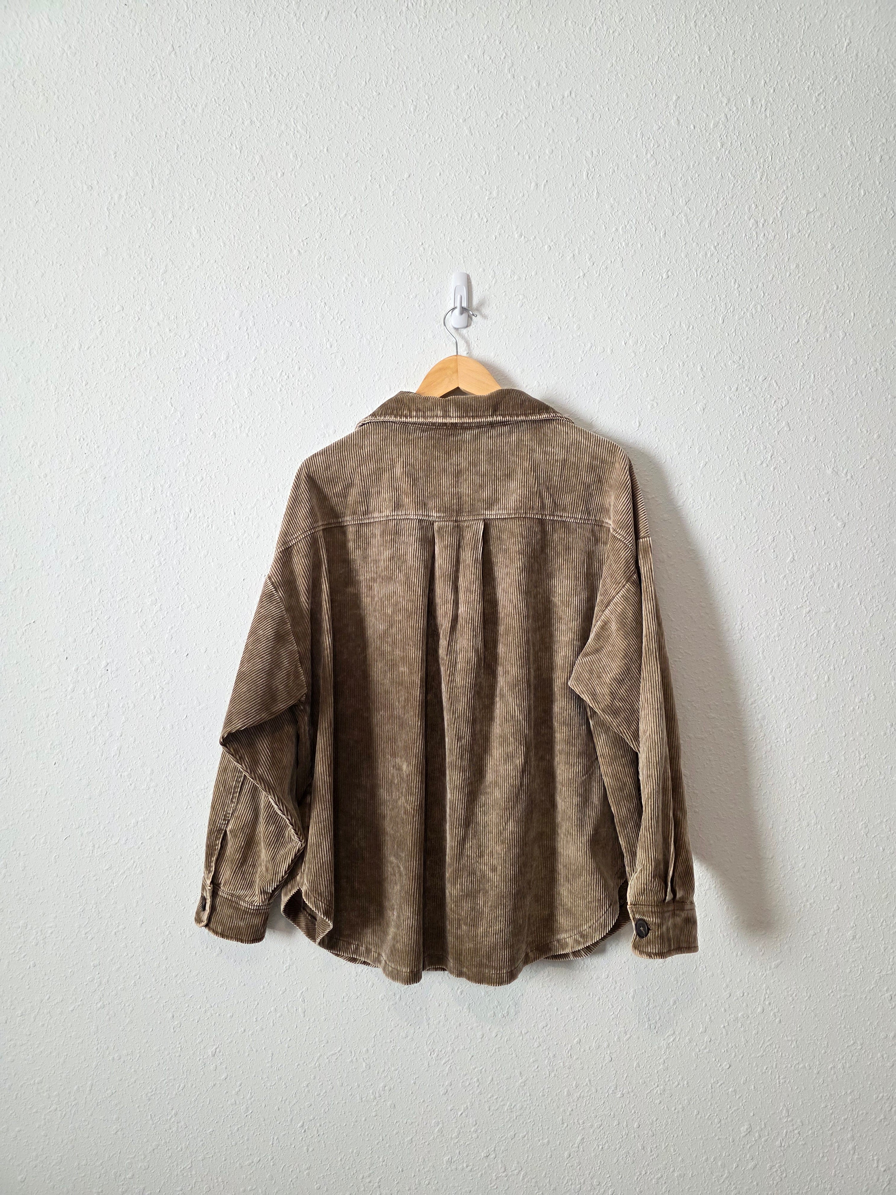 Zenana Brown Cord Shirt Jacket (XL)