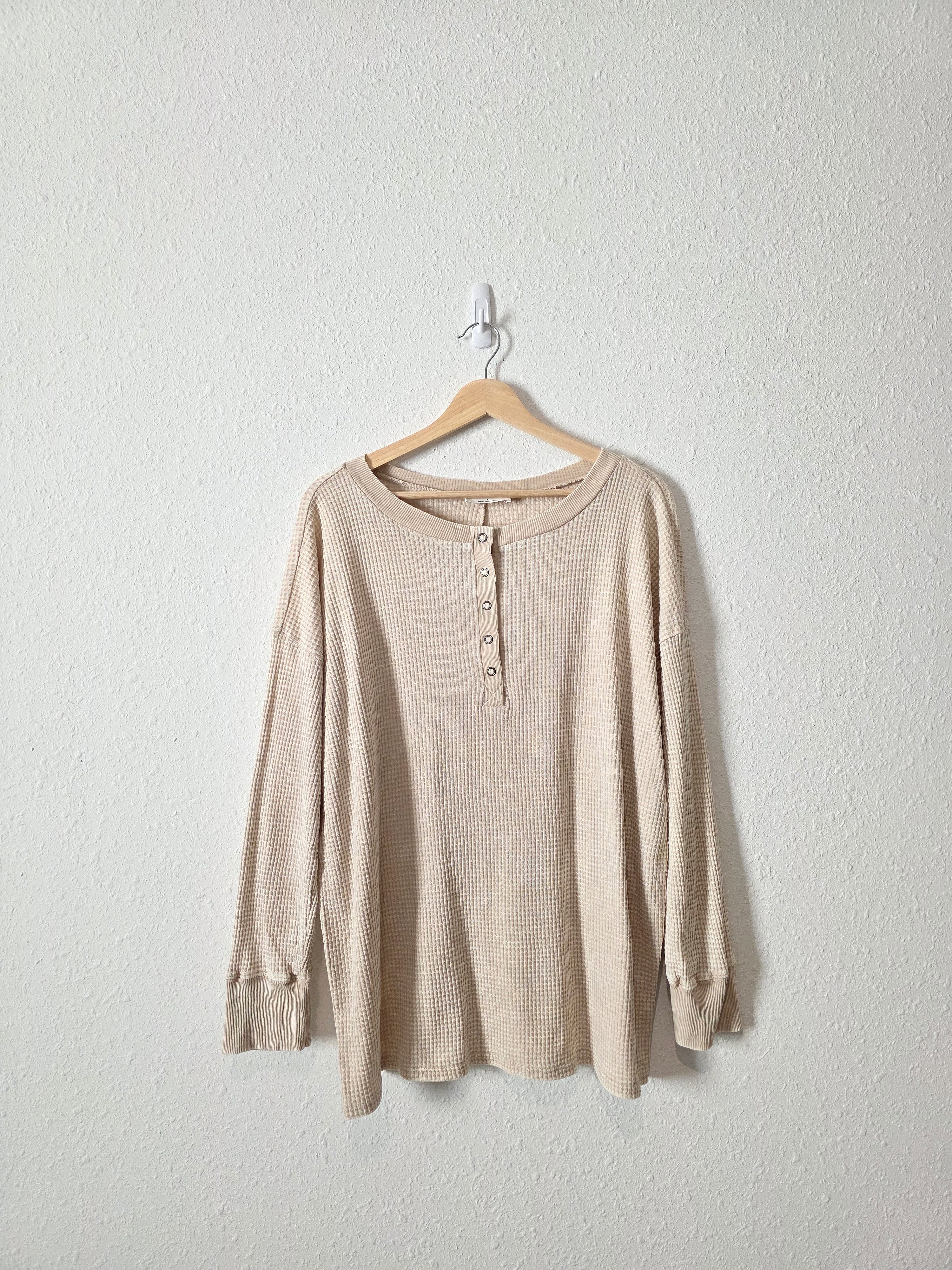 Zenana Waffle Henley Tee (L)