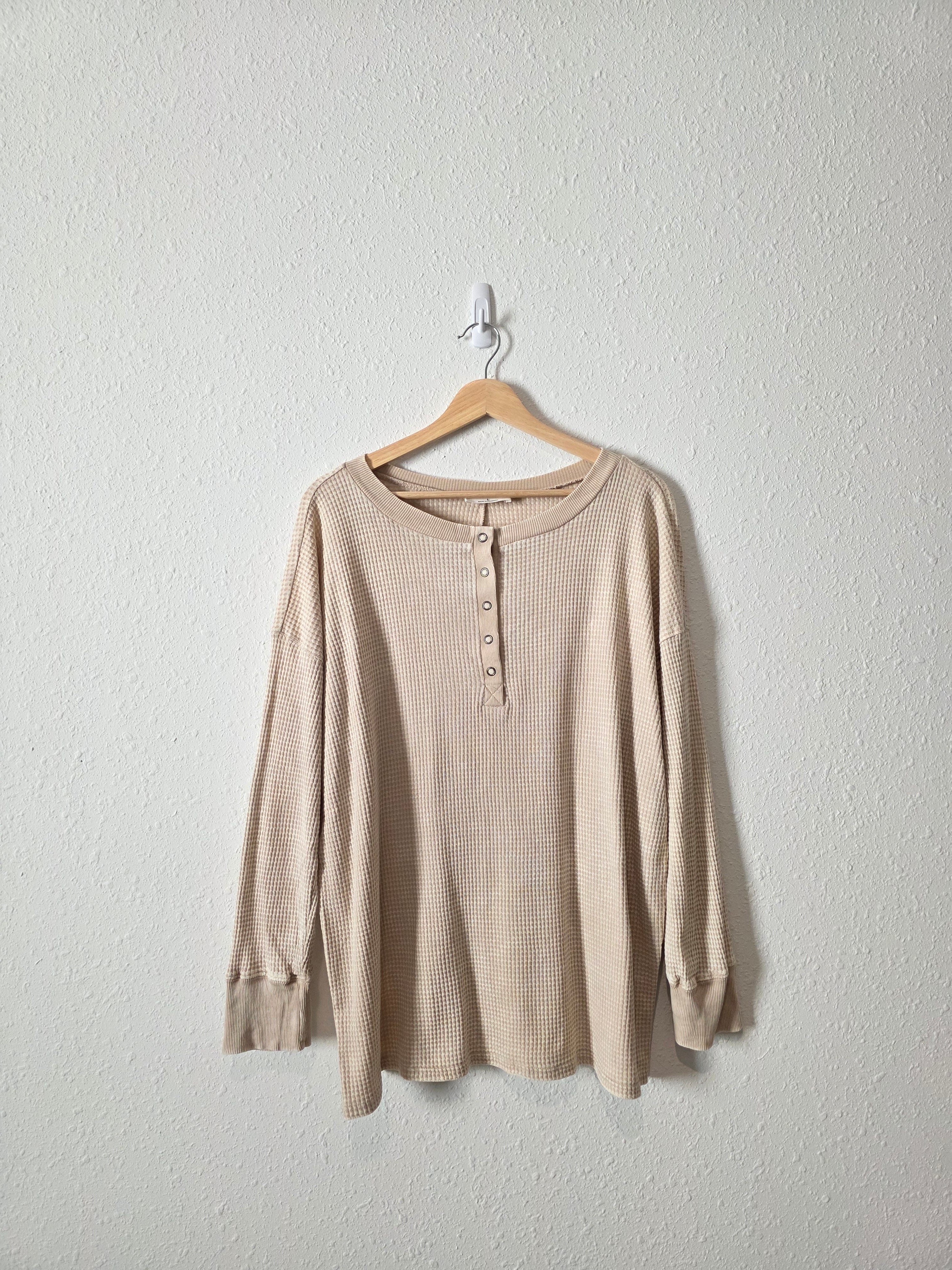 Zenana Waffle Henley Tee (L)