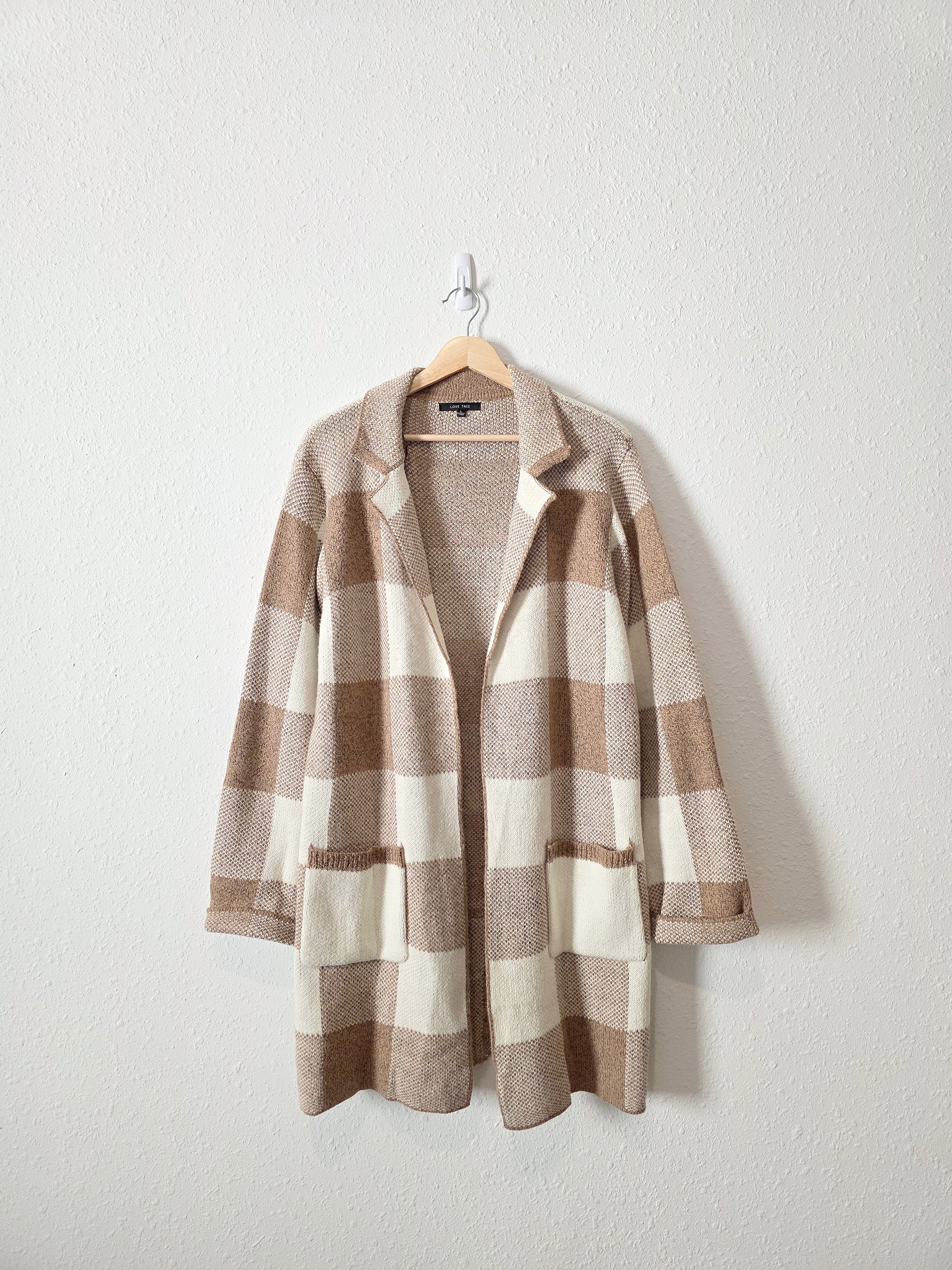 Love Tree Checkered Open Sweater (L)