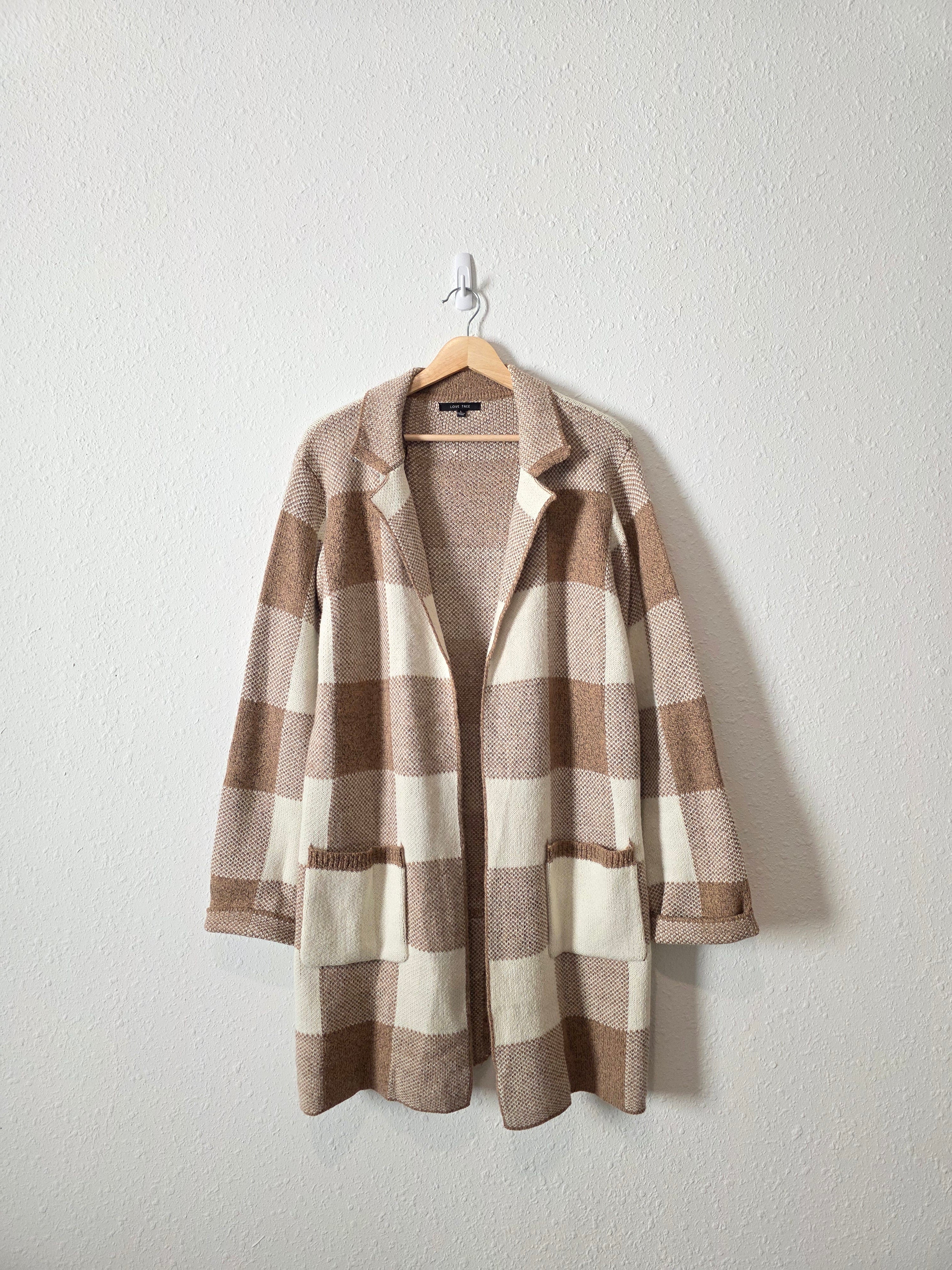 Love Tree Checkered Open Sweater (L)