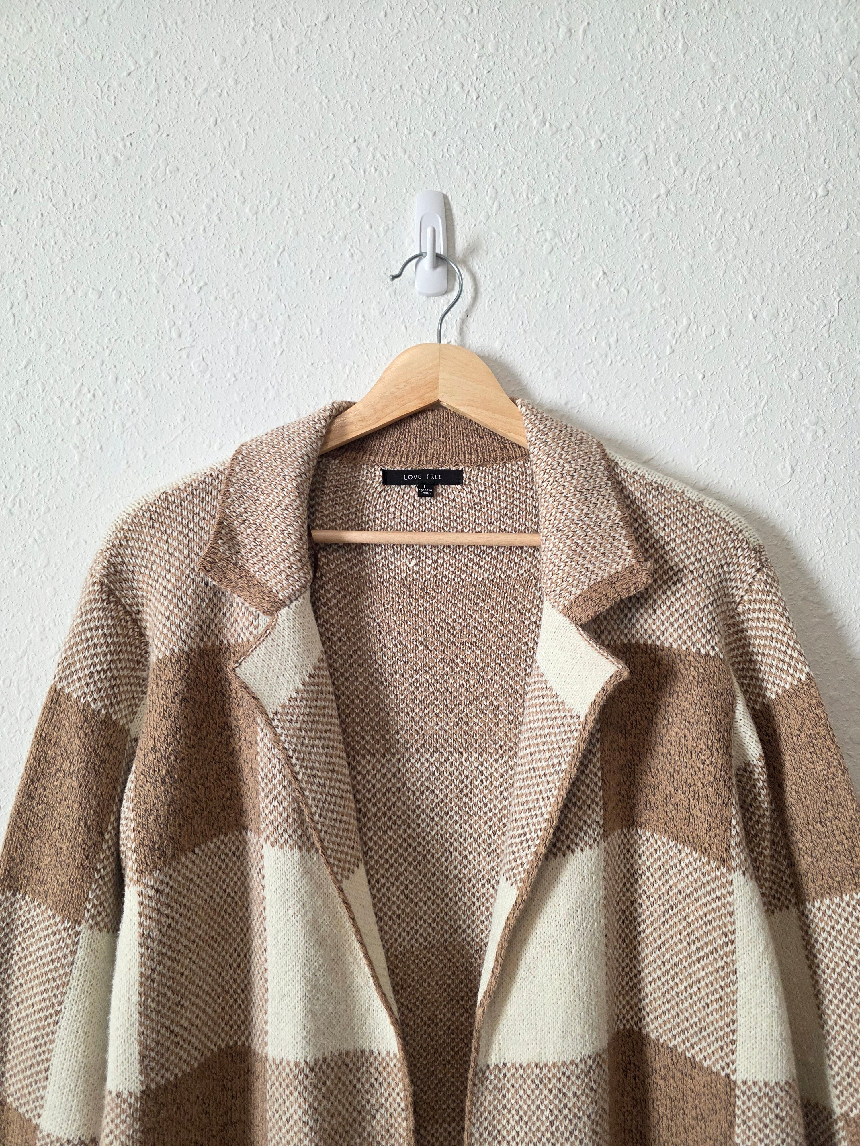 Love Tree Checkered Open Sweater (L)