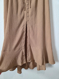 Brown Button Front Maxi Skirt (L)
