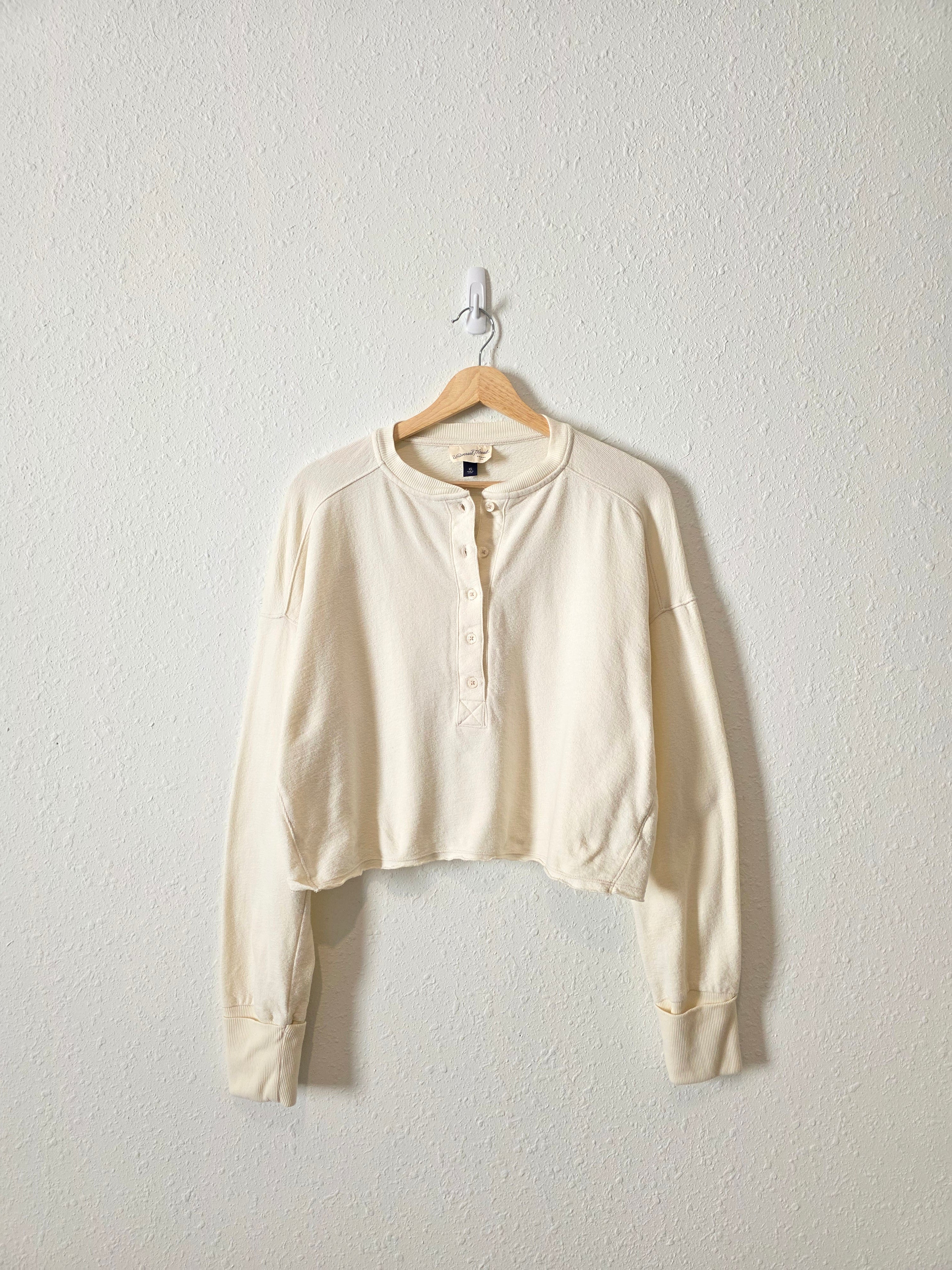 Oversized Cotton Henley Tee (XS)