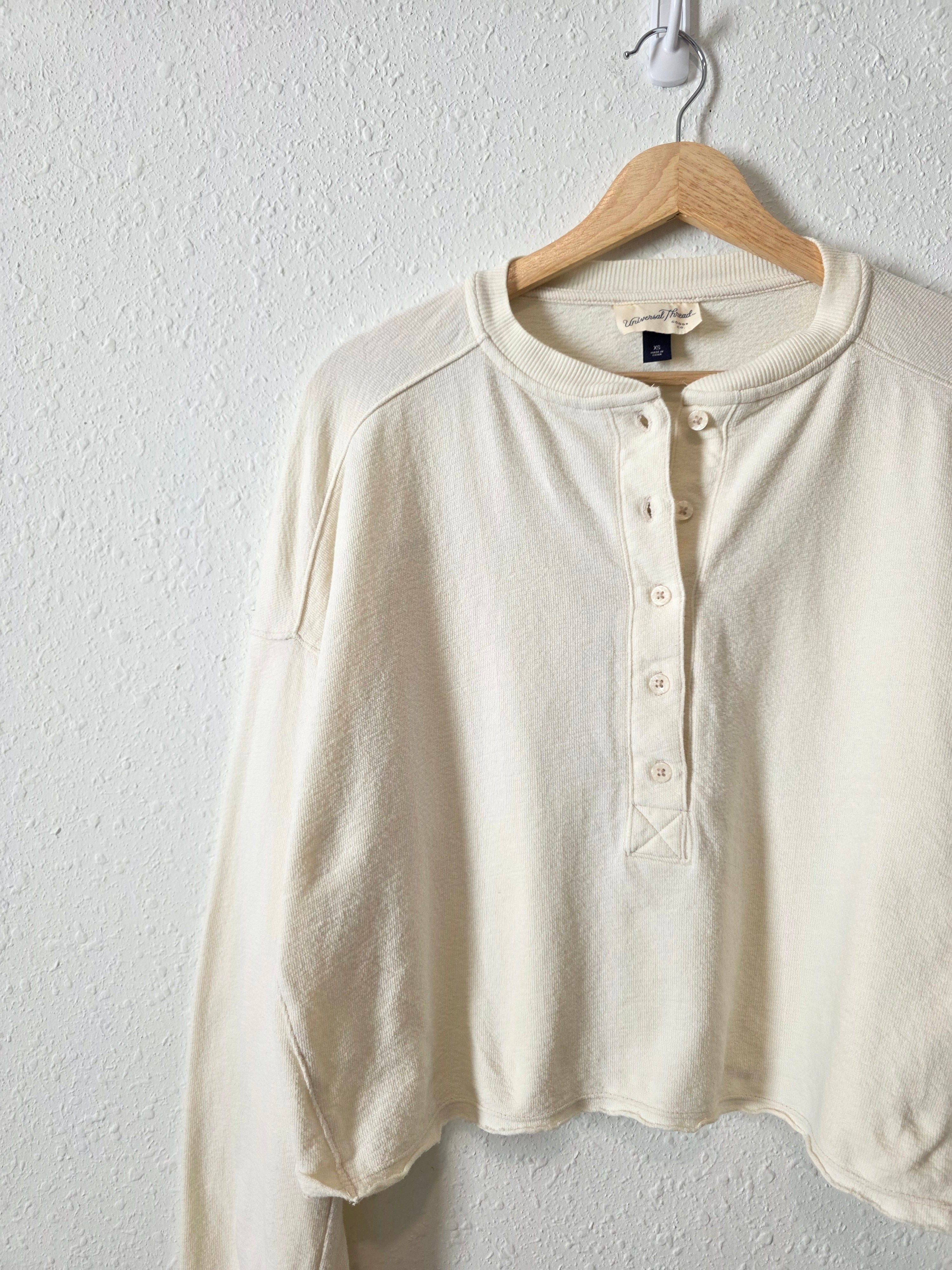 Oversized Cotton Henley Tee (XS)