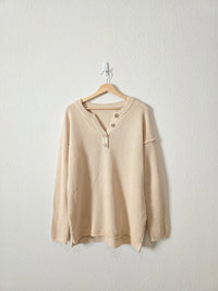 Cream Waffle Henley Sweater (L)