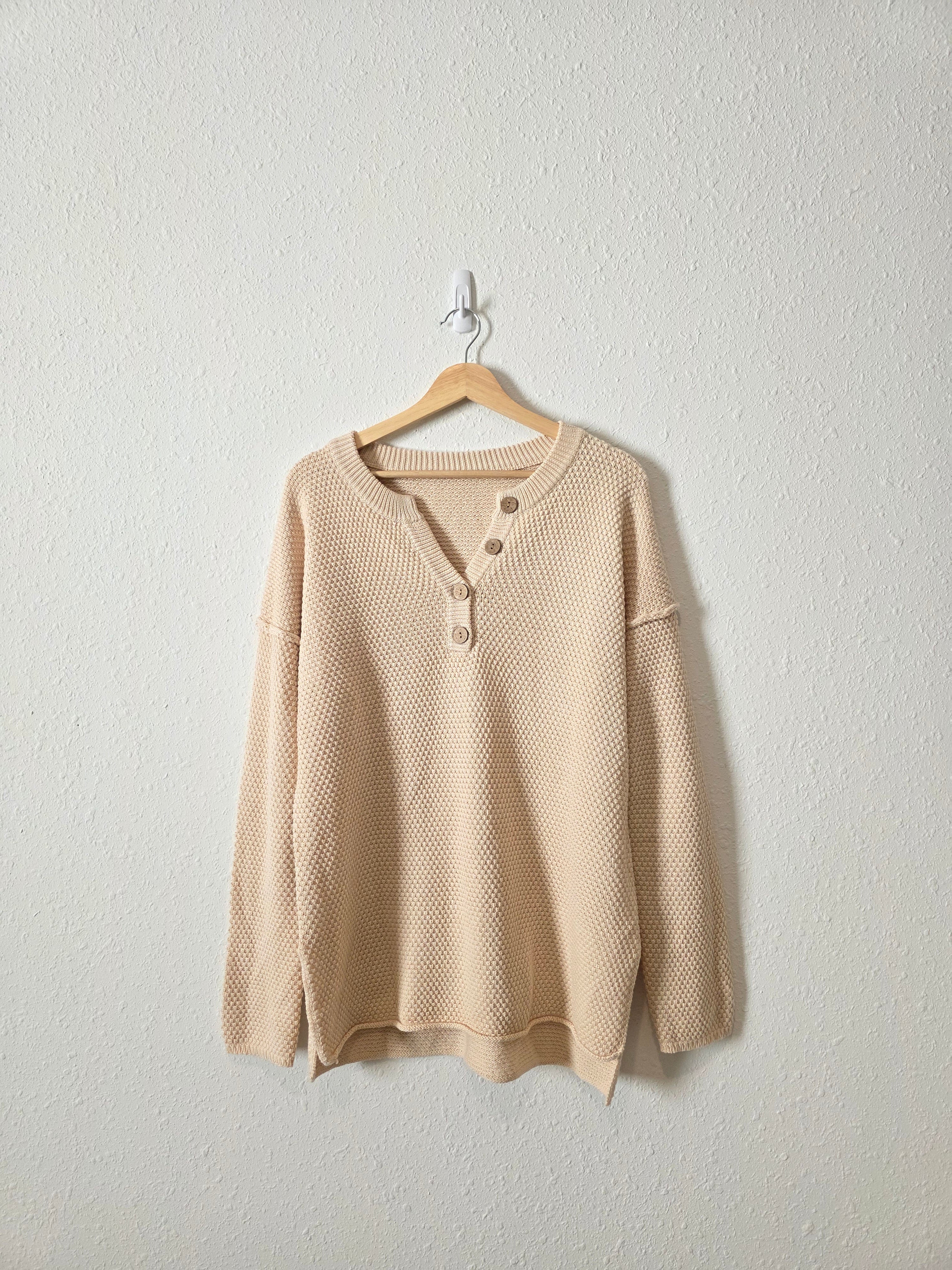 Cream Waffle Henley Sweater (L)