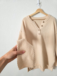 Cream Waffle Henley Sweater (L)