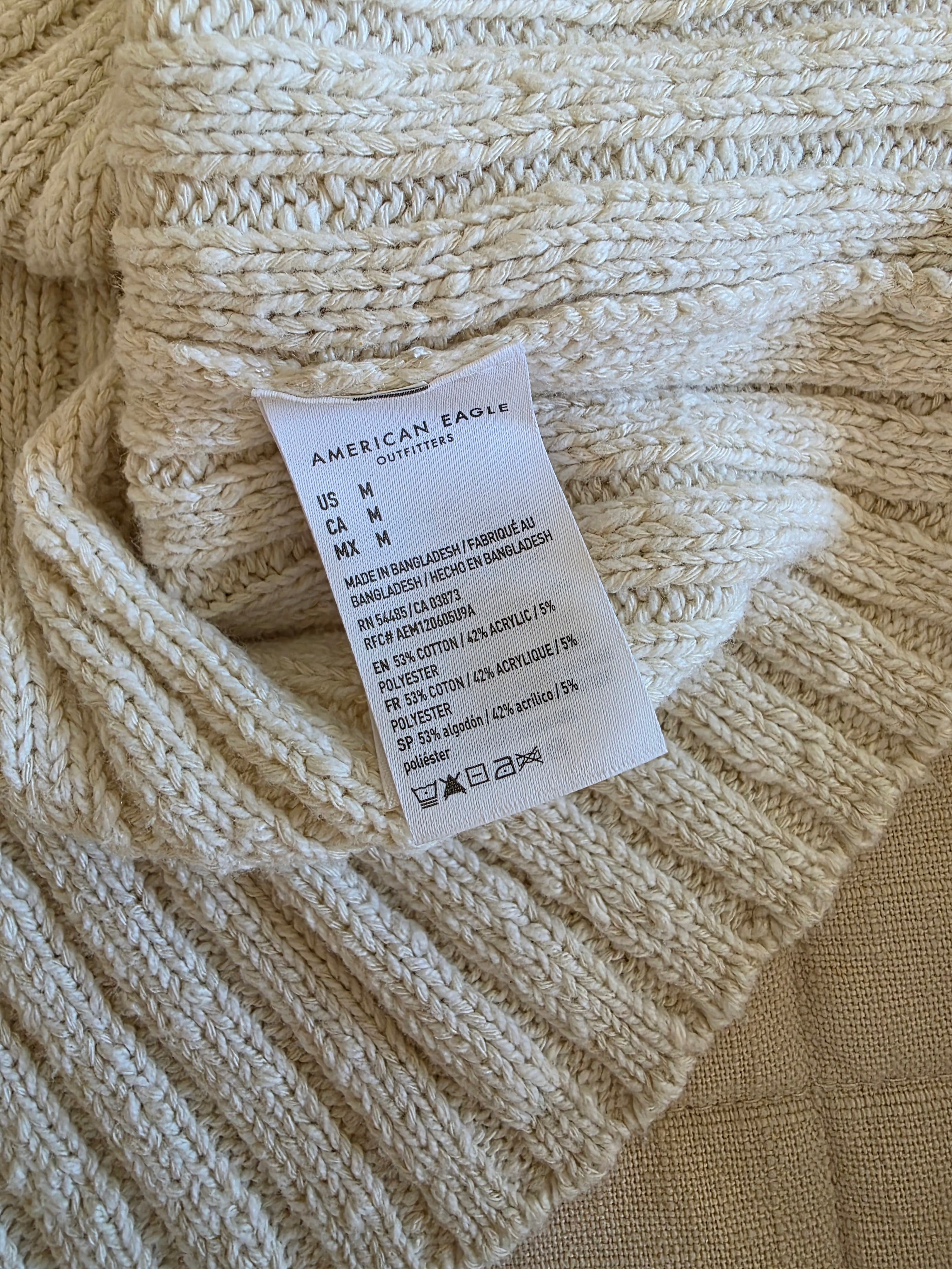 Cream Textured Ribbed Sweater (M)