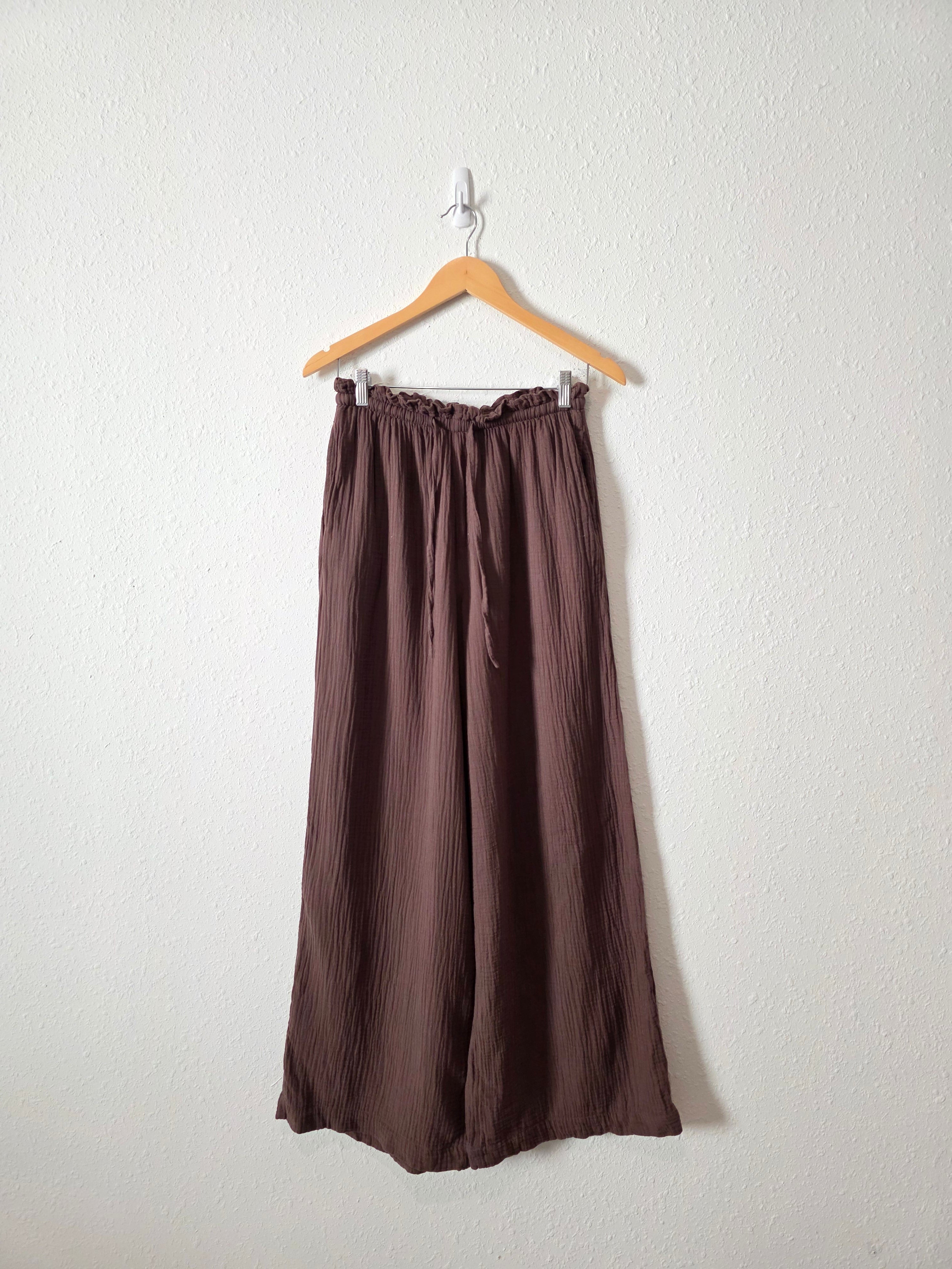 Brown Gauze Wide Leg Pants (S)