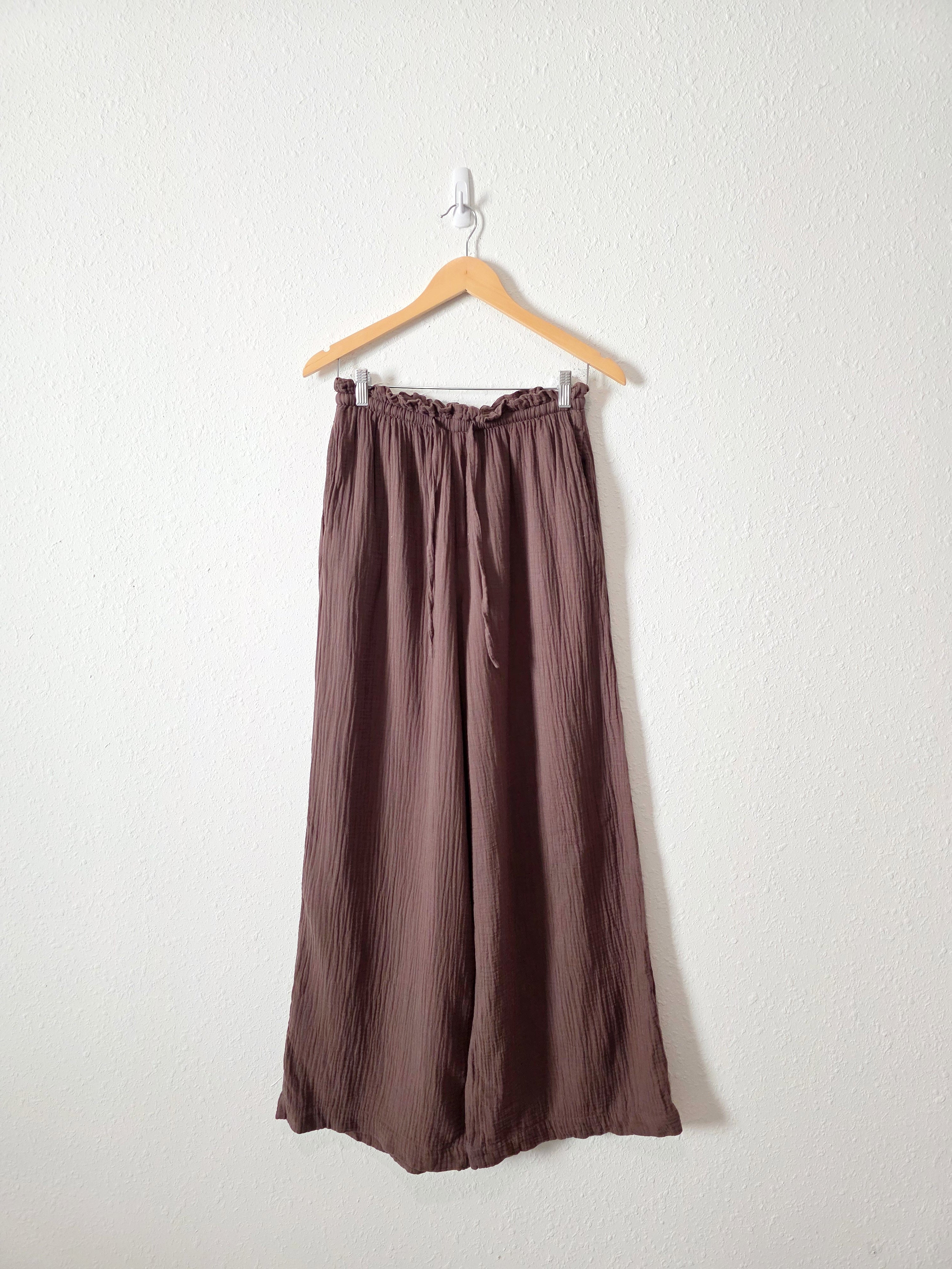 Brown Gauze Wide Leg Pants (S)