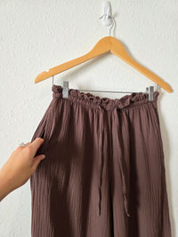 Brown Gauze Wide Leg Pants (S)