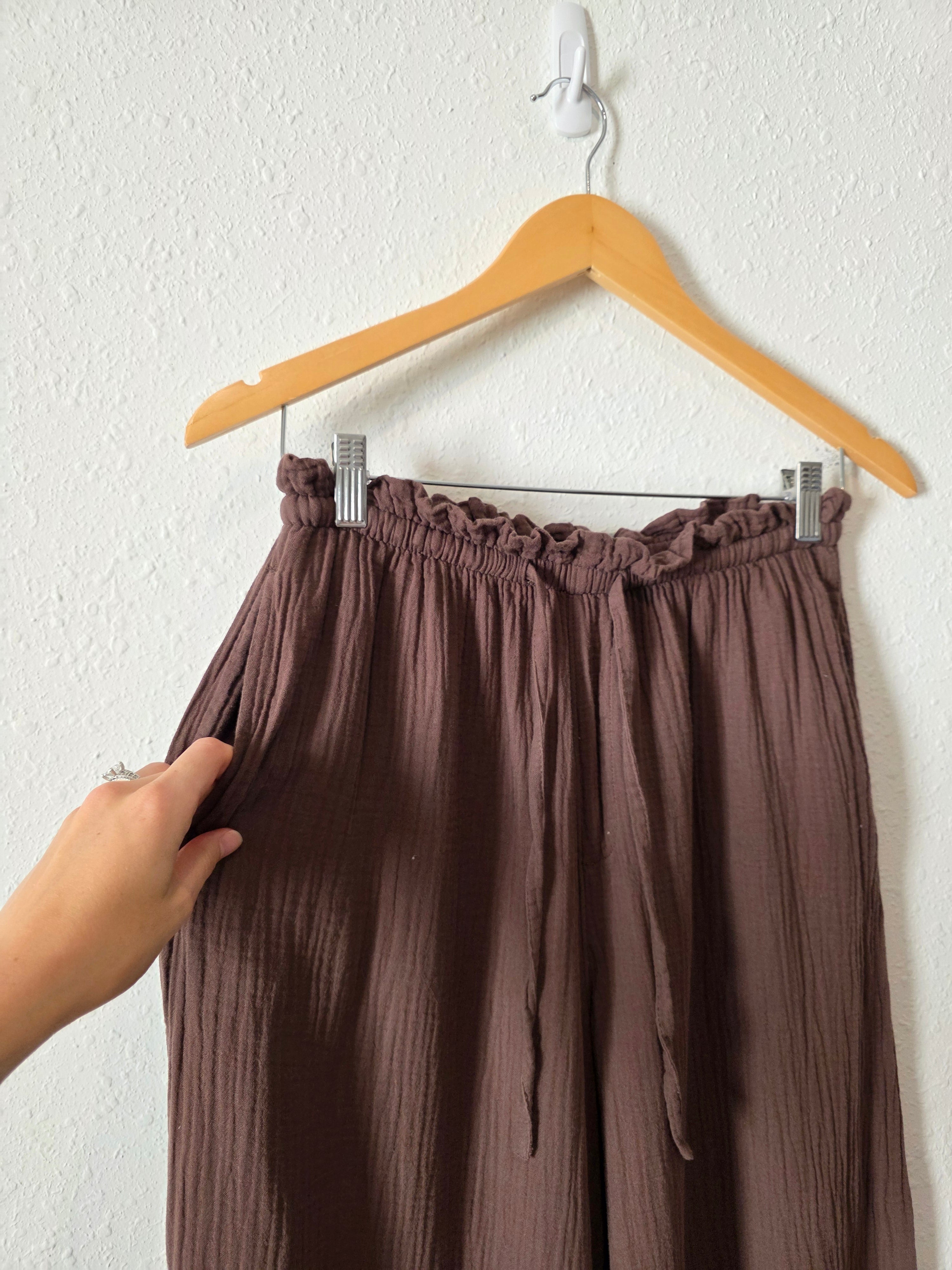 Brown Gauze Wide Leg Pants (S)